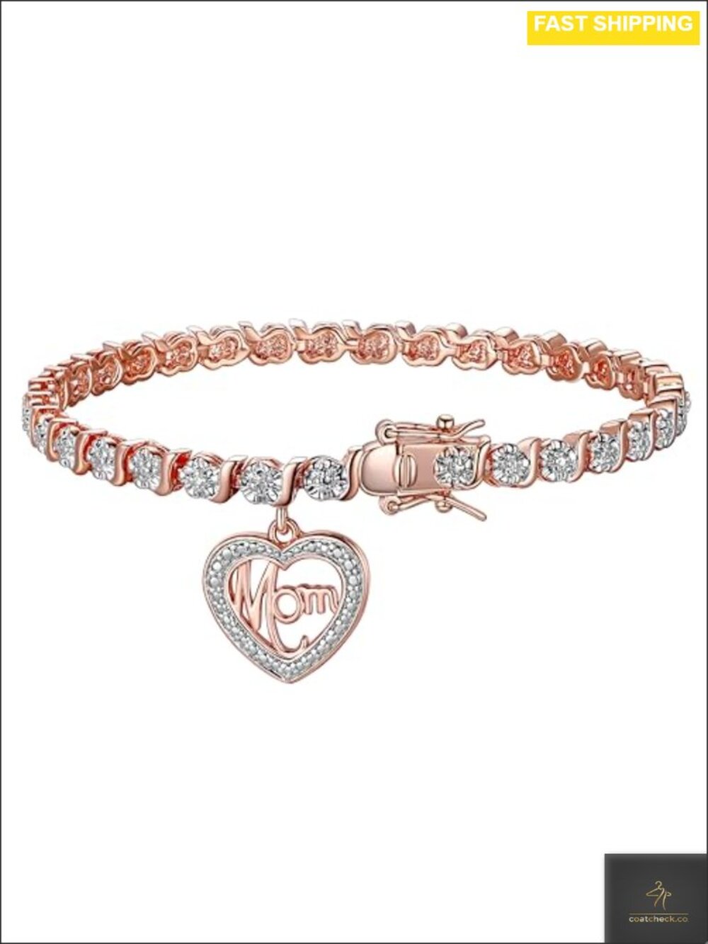 14K Rose Gold-Plated Bronze Diamond Accent Mom Charm Tennis Bracelet 7.25in
